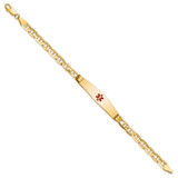 14K Medical Solid Chain/Solid Plate Soft Diamond Shape 36x9mm Centered Red Enamel Anchor Link 8 inch ID Bracelet - XM-59C91730-2817