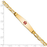 14K Medical Solid Chain/Solid Plate Soft Diamond Shape 36x9mm Centered Red Enamel Anchor Link 8 inch ID Bracelet - XM-59C91730-2817
