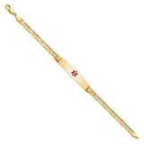 14K Medical Solid Chain/Solid Plate Soft Diamond Shape 36x9mm Centered Red Enamel Anchor Link 8 inch ID Bracelet - XM-FDE64B1E-9526