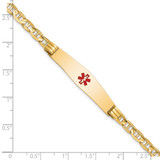 14K Medical Solid Chain/Solid Plate Soft Diamond Shape 36x9mm Centered Red Enamel Anchor Link 8 inch ID Bracelet - XM-FDE64B1E-9526