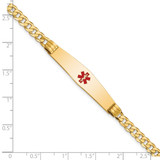 14K Medical Solid Chain/Solid Plate Soft Diamond Shape 36x9mm Centered Red Enamel Curb Link 8 inch ID Bracelet - XM-EA147A76-9600