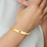 14K Medical Solid Chain/Solid Plate Soft Diamond Shape 36x9mm Centered Red Enamel Curb Link 8 inch ID Bracelet - XM-EA147A76-9600