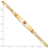 14K Medical Solid Chain/Solid Plate Soft Diamond Shape 36x9mm Centered Red Enamel Figaro Link 8 inch ID Bracelet - XM-0DECB9A6-4964