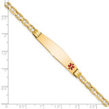 14K Medical Solid Chain/Solid Plate Soft Diamond Shape 36x9mm Off-Center Red Enamel Anchor Link 8 inch ID Bracelet