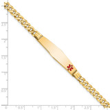 14K Medical Solid Chain/Solid Plate Soft Diamond Shape 36x9mm Off-Center Red Enamel Curb Link 7 inch ID Bracelet