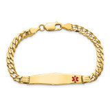 14K Medical Solid Chain/Solid Plate Soft Diamond Shape 36x9mm Off-Center Red Enamel Curb Link 8 inch ID Bracelet - XM-C51E6061-4204