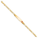 14K Medical Solid Chain/Solid Plate Soft Diamond Shape 36x9mm Off-Center Red Enamel Figaro Link 8 inch ID Bracelet