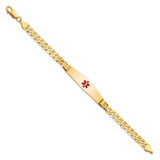 14K Medical Solid Chain/Solid Plate Soft Diamond Shape 37x9mm Centered Red Enamel Curb Link 7 inch ID Bracelet