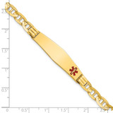 14K Medical Solid Chain/Solid Plate Soft Diamond Shape 38x9mm Off-Center Red Enamel Anchor Link 8 inch ID Bracelet