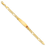 14K Medical Solid Chain/Solid Plate Soft Diamond Shape 38x9mm Off-Center Red Enamel Figaro Link 7 inch ID Bracelet