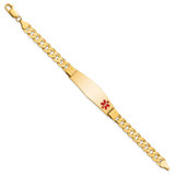 14K Medical Solid Chain/Solid Plate Soft Diamond Shape 39x12mm Off-Center Red Enamel Curb Link 8 inch ID Bracelet - XM-449E4E63-1291