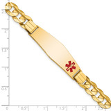 14K Medical Solid Chain/Solid Plate Soft Diamond Shape 39x12mm Off-Center Red Enamel Curb Link 8 inch ID Bracelet - XM-ACAD0C06-7823