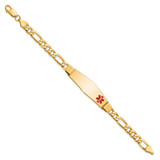 14K Medical Solid Chain/Solid Plate Soft Diamond Shape 39x12mm Off-Center Red Enamel Flat Figaro Link 7 inch ID Bracelet
