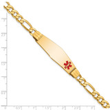 14K Medical Solid Chain/Solid Plate Soft Diamond Shape 39x12mm Off-Center Red Enamel Flat Figaro Link 8 inch ID Bracelet