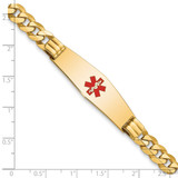 14K Medical Solid Chain/Solid Plate Soft Diamond Shape 40x12mm Centered Red Enamel Flat Curb Link 8 inch ID Bracelet