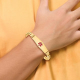 14K Medical Solid Chain/Solid Plate Soft Diamond Shape 40x12mm Centered Red Enamel Flat Curb Link 8 inch ID Bracelet