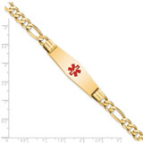 14K Medical Solid Chain/Solid Plate Soft Diamond Shape 40x12mm Centered Red Enamel Flat Figaro Link 8 inch ID Bracelet