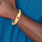 14K Medical Solid Chain/Solid Plate Soft Diamond Shape 40x12mm Centered Red Enamel Flat Figaro Link 8 inch ID Bracelet