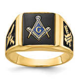 14k Men's Polished and Textured with Black Enamel & Onyx Masonic Ring - Y4-6BFB077F-7928