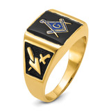 14k Men's Polished and Textured with Black Enamel & Onyx Masonic Ring - Y4-6BFB077F-7928