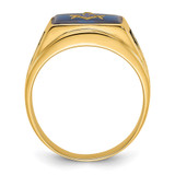 14k Men's Polished and Textured with Black Enamel and Imitation Blue Spinel Masonic Ring - Y1-10ED92EF-8339