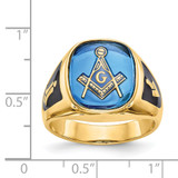 14k Men's Polished and Textured with Black Enamel and Imitation Blue Spinel Masonic Ring - Y4-020E8D4B-1588