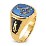 14k Men's Polished and Textured with Black Enamel and Imitation Blue Spinel Masonic Ring - Y4-020E8D4B-1588