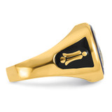 14k Men's Polished and Textured with Black Enamel and Imitation Blue Spinel Masonic Ring - Y4-020E8D4B-1588