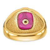 14k Men's Polished and Textured with Black Enamel and Lab Created Ruby Masonic Ring - Y1-F4A25424-3528