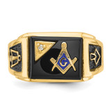 14k Men's Polished and Textured with Black Enamel, Onyx and AA Quality Diamond Masonic Ring - Y4-91F5E8DB-5760