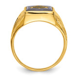 14k Men's Polished, Antiqued and Textured with Imitation Blue Spinel Masonic Ring - Y4-0B05C5B3-3974