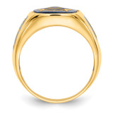 14k Men's Polished, Antiqued and Textured with Imitation Blue Spinel Masonic Ring - Y4-E26930D2-1488