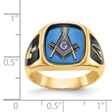 14k Men's Polished, Antiqued and Textured with Imitation Blue Spinel Masonic Ring - Y4-E26930D2-1488