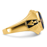 14k Men's Polished, Antiqued and Textured with Synthetic Blue Spinel Masonic Ring