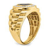 14k Onyx and Diamond Textured Mens Ring