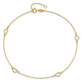 14K Open Hearts 4-Station 10 inch Anklet Plus 1 inch Extender