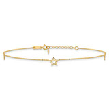 14K Open Star 3-Station 9 inch Anklet Plus 1 inch Heart Dangle Extender