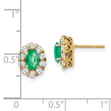 14k Oval Emerald and Diamond Halo Post Earrings