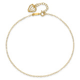 14K Oval Link Chain with Diamond-cut Heart Cage Dangle 9 inch Anklet Plus 1 inch Extender