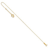 14K Oval Link Chain with Diamond-cut Heart Cage Dangle 9 inch Anklet Plus 1 inch Extender