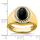 14k Oval Onyx and Diamond Mens Ring
