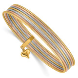 14K Oversize Tri-color Polished and Textured with Dangle Heart 7-Strand 11.00mm Slip-on Round Bangle Bracelet - DB-A180EC82-5927