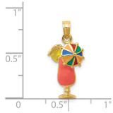 14k Pink Enameled Tropical Drink Pendant