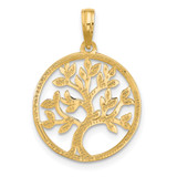 14K Polished  Circle with Tree Charm