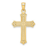 14K Polished & Textured Pointed Ends Fancy Cross Pendant