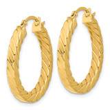 14k Polished & Twisted 3mm Square Tube Hoop Earrings