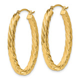 14k Polished & Twisted 3mm Square Tube Oval Hoop Earrings