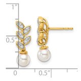14K Polished 1/10 carat Diamond and White Freshwater Cultured Pearl Leaf Design Dangle Post Earrings