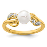 14K Polished 1/15 carat Diamond and White Freshwater Cultured Pearl Size 7 Ring - RM-4E7A88A2-4677