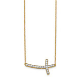 14k Polished 1/4 carat Diamond Sideways Cross 18 inch Necklace